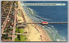 Florida Daytona Beach Aerial View Pier Linen Oceanfront Shoreline Coast Postcard picture
