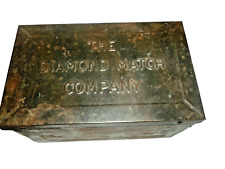 Antique THE DIAMOND MATCH COMPANY Tin Metal Hinged Box 5.5x5.5x9