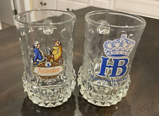Vintage HB Staatl Hofbrauhaus Paulaner Dimpled Clear Glass Beer Mugs Set .4 L 74 picture