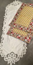 Vintage Battenberg Table Runner Lace  White Cotton 4o”X 15” & 2 Vera B. Placemat picture