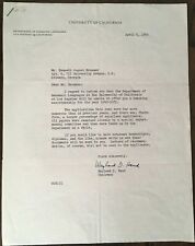 Vtg 1949 Letter University of California Signed By Wayland D Hand - Chairman picture