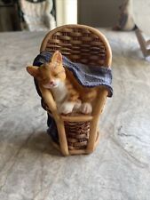 Vintage Resin Cat In Bamboo Peacock Chair Figurine 4
