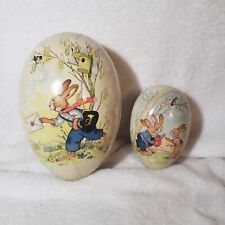 2 Nestler Pastel Rabbits Paper Mache Easter Egg Candy Containers Germany EUC picture