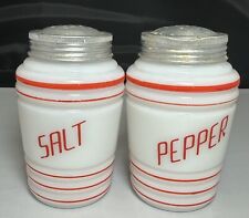 Vintage Hazel Atlas Salt Pepper Shaker Opaque Glass Red Stripe picture