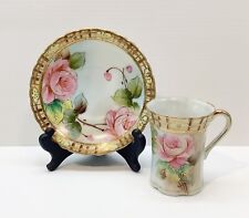Nippon Hand-Painted Cabbage Rose Teacup & Saucer Set Vintage Early 1900s Antique picture