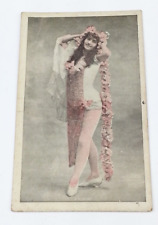 Antique Early 1900s DALMINY Postcard Burlesque Showgirl Pink Flowers picture
