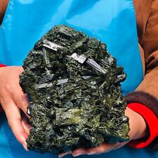 8.49LB Natural green tourmaline quartz crystal cluster Mineral Specimen Healing picture