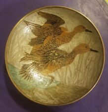 Vintage Penco Industries Duck Geese Enamel Brass Bowl Gold India picture