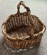 Vintage Large Oval Basket w/ Handle Willow Twig Branch Wicker Weaved Sturdy 17” picture