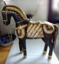 Marwari War Horse Rajasthan Vintage Inlaid Stone Metal Wood Beautiful India picture