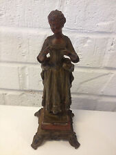 Antique Late 19th Early 20th Century Spelter Statue of Victorian Woman in Dress picture