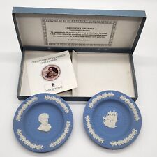 Vtg. Wedgwood Blue Jasperware Santa Maria & Christopher Columbus Plate Set picture