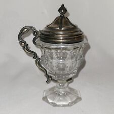 03K12 Antique Mustard Pot Sterling Silver Brace 1er Title And Crystal End 19th picture
