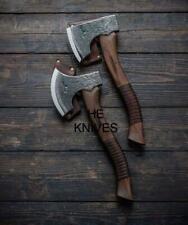 2 WILD NICE CUSTOM HANDMADE AXE in 1095 STEEL WITH PERFECT FORGED LEATHER SHEATH picture