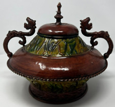 Vintage Decorative Collectable  Metal Pot w/Lid w/Dragon Handles  H-10