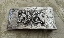 Rare Vintage Plata Joy Mexico 925 Sterling Silver Double Horse Head Belt Buckle picture