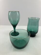 Libbey Juniper Green With Gold Rim Vintage Wine,Bowl,Weighted Bottom Glass READ picture