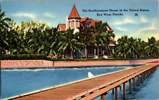 Vintage 1930s Southern Most House in U.S. Judge Harris Key West Florida Postcard picture