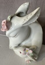 Vintage Porcelain Deer Base  Doe & Fawn Pink Rose Gold Accents 3X5” Japan Made picture