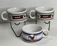 Vintage Set of 3 Soup Mugs Rooster Farmhouse by Houston Harvest 12 Oz. picture