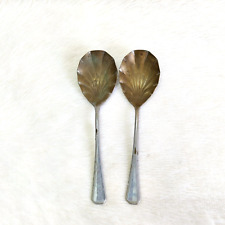 1930s Vintage Brass Leaf Shape Spoon Head Kitchenware Collectible Old 2 Pcs 79 picture