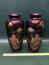 Fine PR Japanese AIZU Hand Painted Lacquered Glass Art Vases MOP Details 10