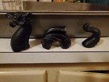 3pc Carved Obsidian Dragon Head Body Tail Figure picture