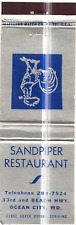 Sandpiper Restaurant Beach Hiway Ocean City, Maryland Vintage Matchbook Cover picture