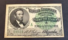1893 World's Columbian Exposition Ticket Chicago Abraham Lincoln Portrait picture