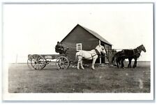 1913 Horses And Wagon Barn Hardy Saskatchewan Canada RPPC Photo Antique Postcard picture