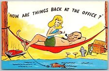 Vtg Comic How Are Things Back At The Office? Boss Secretary Humor Postcard picture