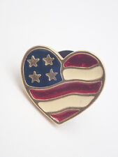 American Flag Heart Gold Tone Vintage Lapel Pin picture