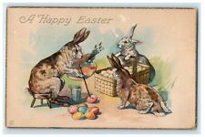 1923 Greetings A Happy Easter Rabbit Paint Eggs Basket Posted Antique Postcard picture