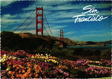 San Francisco Beautiful Spring Flowers + Golden State Bridge Postcard Unposted picture
