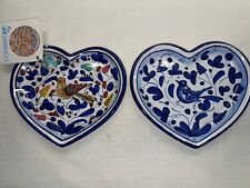 Two 6” Sambuco Heart Shaped, Hand Painted Bird Dishes From Deruto Italy.  Nice picture