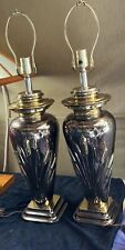 Pair (2) 1950’s MCM Mid Century Brass Falkenstein Cattails Lamps Handsome Tall picture