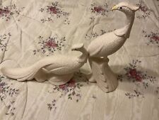 Vintage Pair of Ceramic White Speckled Peacocks Pheasants picture