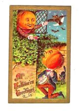 c1910 Halloween Postcard Fantacy Pumpkin Head Courting, Black Cat - Embossed picture