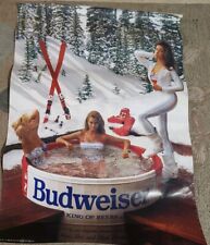 VINTAGE 1989 Budweiser Beer Poster SEXY GIRLS in Hot Tub & SKIING 20 x 28 picture