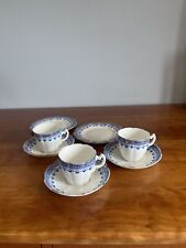 Antique lovely set of 3 blue, white & gold teacups & saucers with 2 small plates picture