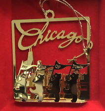 Marshall Fields 24 Kt Gold Finish Chicago Bears Skyline Cubs Christmas Ornament picture