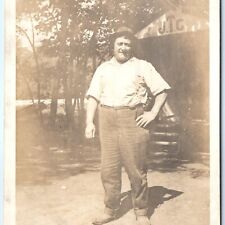 c1910s Handsome Big Man Outdoors RPPC J.T.C. Shack Photo No Postcard Marks A159 picture