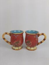 Tracy Porter Artesian Road Hand Painted Footed Coffee Mugs Set/2 *New* picture