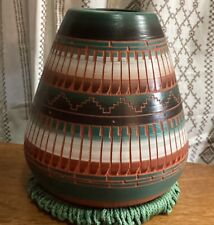 Navajo Native American Etched And Painted Pottery Vase Signed by T Smith 6” Tall picture