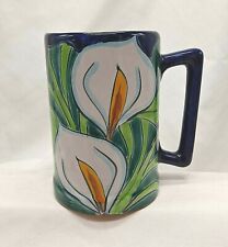 Talavera LARGE Coffee Tea Water Mug Cup Mexico Pottery HandPainted Calla Lilly  picture