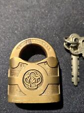 Antique Yale & Towne Brass Padlock Lock Y&T Clover Design USA W/ 2 Working Keys picture