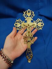 Catholic Religious Gifts High Polished Church Brass Cross Wall Crucifix 9 In picture