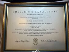 Framed 1976 Latin Bachelor Art Degree From La Salle College 17x13.5” picture