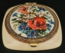 Vintage Cream & Floral Plastic Loose Powder Makeup Compact Cosmetic Mirror  picture