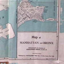 1935 MAP OF MANHATTAN AND BRONX GEOGRAPHIA MAP CO FOLD OUT 18.5 X 22  Z3266 picture